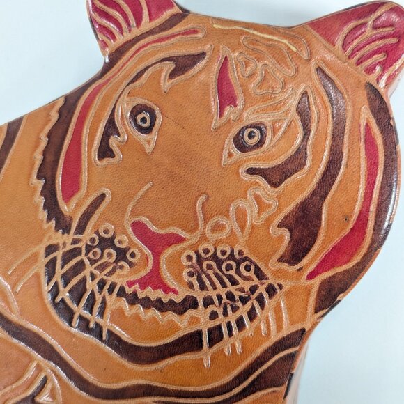 Leather Tiger coin bank, wild animal jungle nursery decor - Picture 9 of 9
